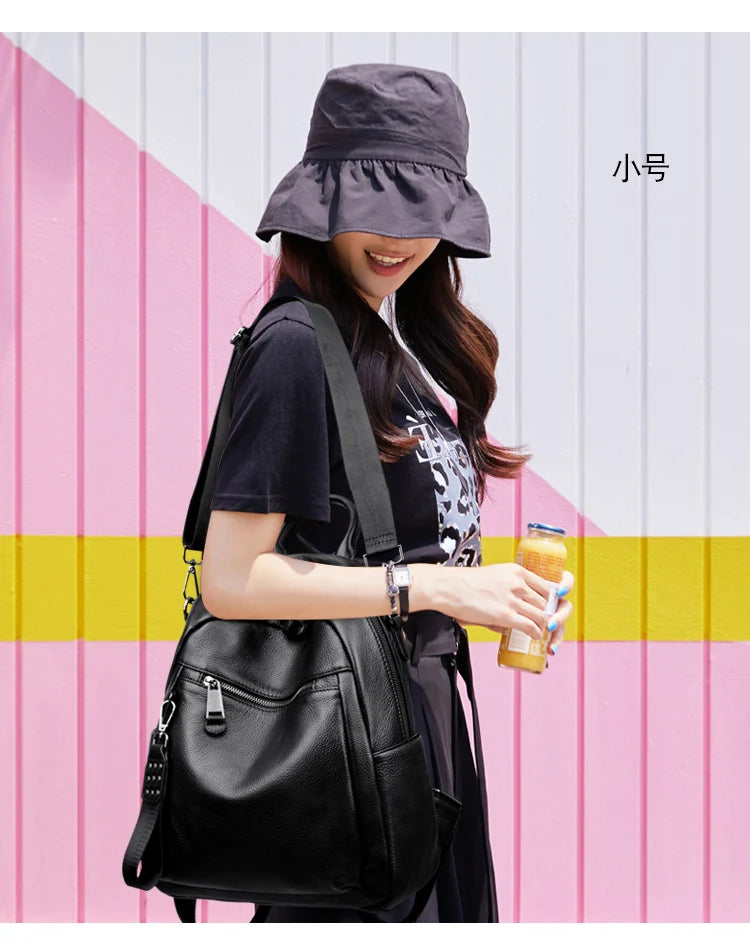 Genuine Leather Women's Backpack Fashion and Elegant Bag Soft Leather Solid Backpack Zipper Comfortable Bag For Ladies Designer