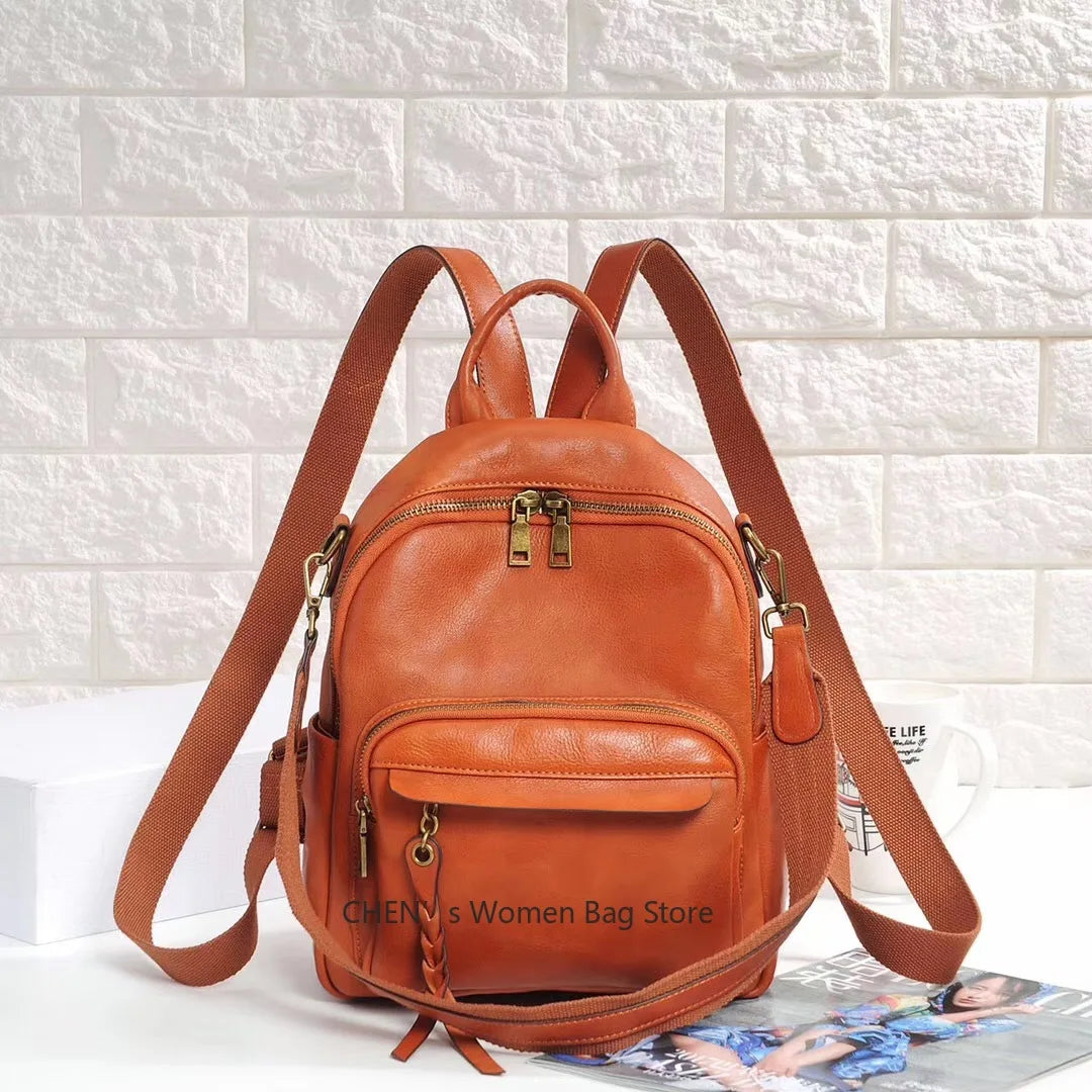 Highend Vintage A4 Coffee Yellow Brown Black Full Grain Genuine Leather Women Backpack Cowhide Girl Travel Bag - HER SHOP