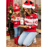 Mommy and Me Christmas Sweaters - Cute Cartoon Print Matching Outfits for Mom and Daughter | Warm, Soft Knitwear Pullover Top