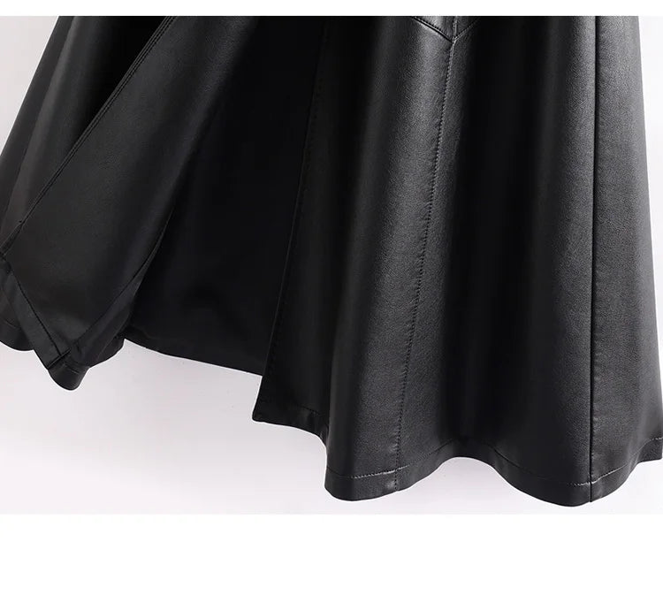 New Elegant Women’s Split Leather Trench Coat | Slim Waist Belted Long Coat with Suit Collar | Spring & Autumn Fashion Casual Outerwear