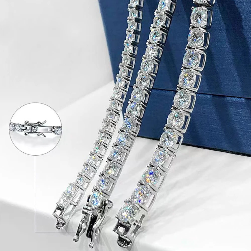 925 Sterling Silver Tennis Bracelet | 3EX Round Cut VVS1 D Moissanite (3mm/4mm/5mm) | 15–20CM Adjustable | Women's Gift Jewelry