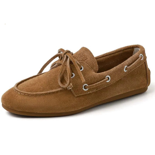 Women's Genuine Leather Flats - Vintage Suede Loafers, Casual British Style, Trendy Single Shoes - HER SHOP