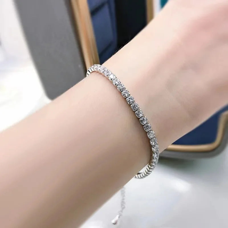 Elegant 925 Sterling Silver Moissanite Tennis Bracelet – 4.4 Carat, Adjustable, Light Luxury for Women