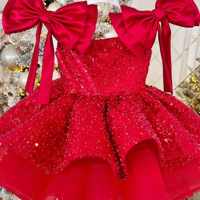 Baby Girl Princess Tutu Dress – Sequins, Tulle, and Bow Design for Infants and Toddlers, Perfect for Parties, Pageants, Birthdays, Weddings, and Christmas (Ages 1-12)