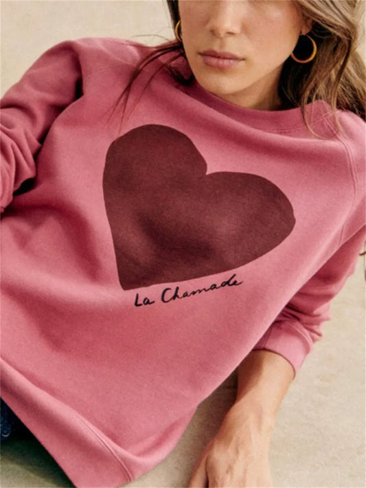 Women Heart-Shaped Print Sweatshirt – Perfect for Valentine’s Day - HER SHOP
