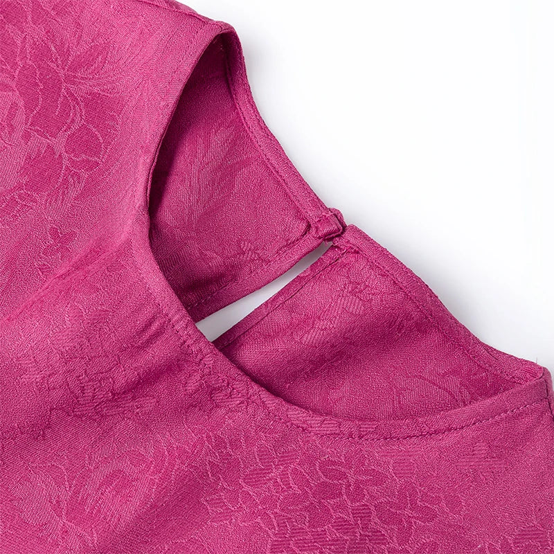 70% Mulberry Silk Cotton Jacquard Blouse – Women’s Hot Pink Long Sleeve Pullover Top