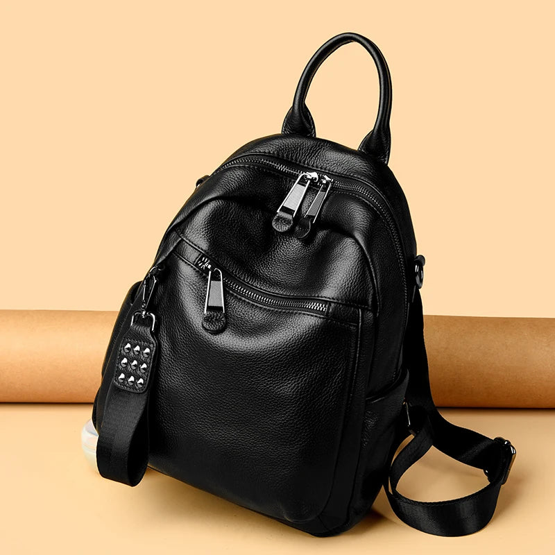 Genuine Leather Women's Backpack Fashion and Elegant Bag Soft Leather Solid Backpack Zipper Comfortable Bag For Ladies Designer