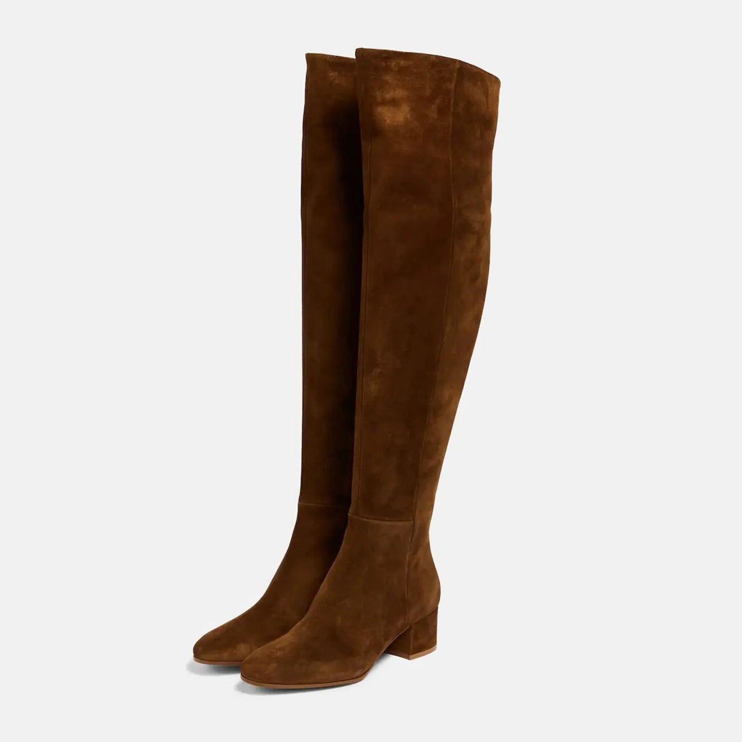 Plus Size Cow Suede Over-the-Knee High Heel Boots for Women – Retro Winter Long Boots with Zipper and Round Toe (Sizes 33–46)