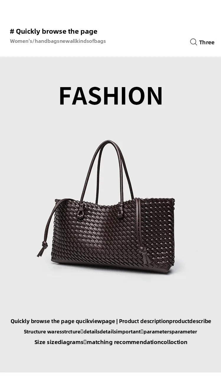 2025 New Women's Large Capacity Shopping Bag Tote Basket Woven Single Shoulder Fashion High End Handbag PU Leather Crossbody