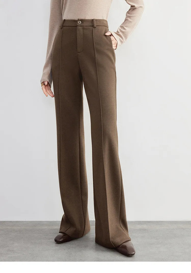 High Waist Wool Blend Flare Pants – Warm Winter Office Trousers for Women
