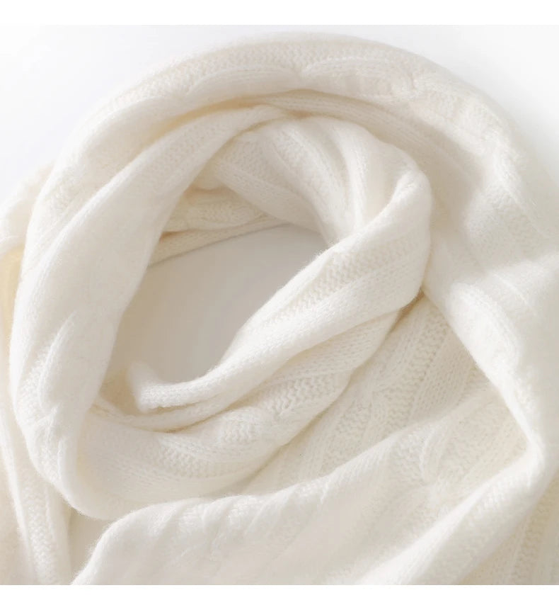 100% Cashmere Autumn Winter Three-Ply Twist Pattern Unisex Scarf Neck Warmer Shawl Cold-Proof Thickened Neck Gaiter
