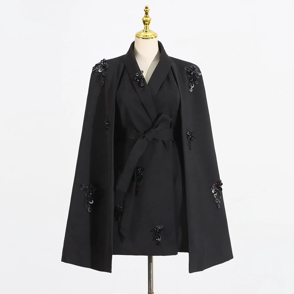 Luxury Patchwork Sequined Women’s Coat – Lapel Open-Stitch Slim Fit Fashion Outerwear