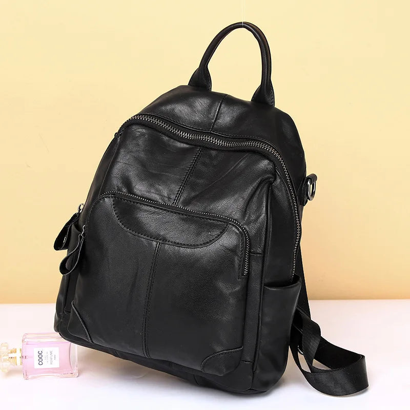 Causal Genuine Leather Backpack Women Real Cow Leather Travel Bags Fashion Ladies Leather Backpack