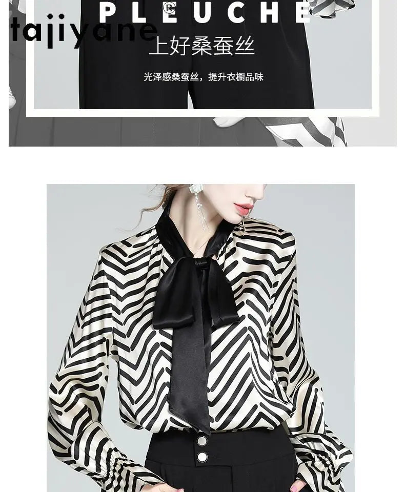 95% Mulberry Silk Striped Blouse – Women’s Elegant Pullover Shirt