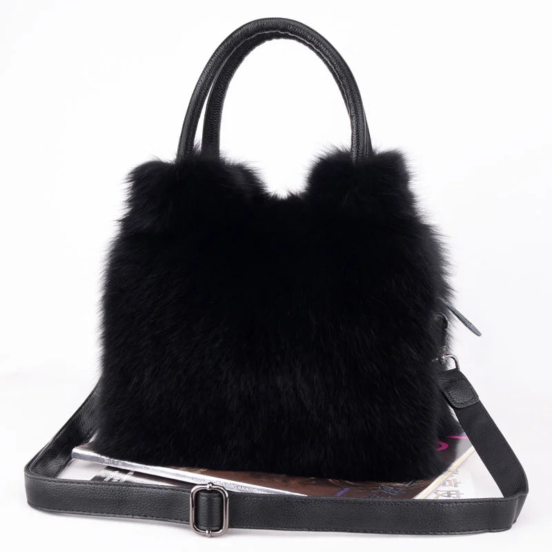 Real Fox Fur Bag Women Fashion Crossbody Bags Natural Fox Fur Chain Shoulder Bag Ladies Silver Fox Fur Clutch Bags Party Bag