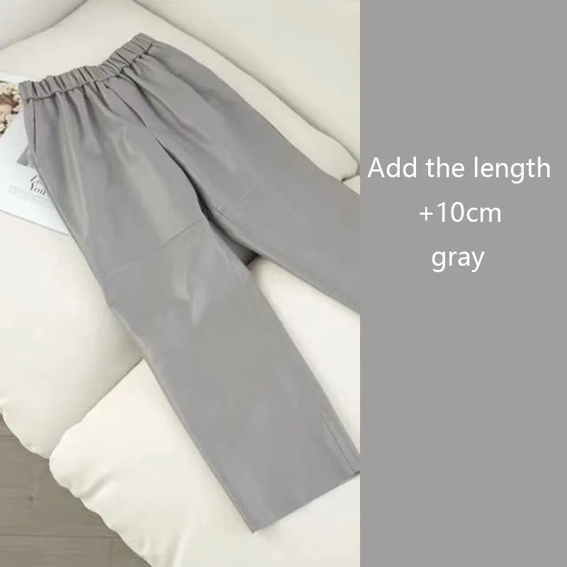 Women’s Genuine Sheepskin Leather Pants – High Waist Straight Fit Ankle-Length Trousers