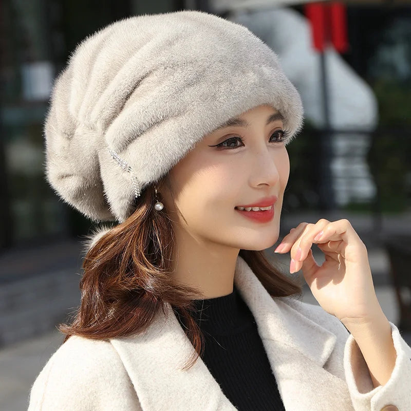 Whole Real Mink Fur Hat For Women's Caps Luxury Fashion Brand Real Fur Cap Christmas Hat Warm In Russian Winter Lady Fur Hat