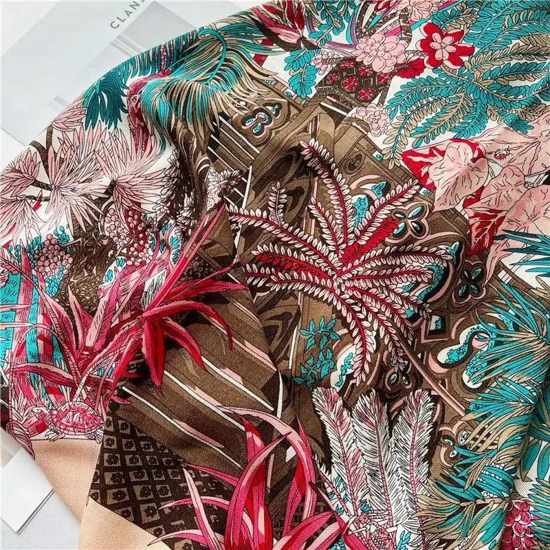 Women’s Classic Large Square Wool Scarf Wrap – Printed Winter Blanket Shawl Cape 135×135cm