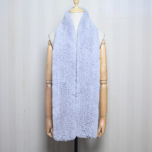 Women's Real Rex Rabbit Fur Knitted Winter Scarf– Luxury Wrap & Neck Warmer 170cm