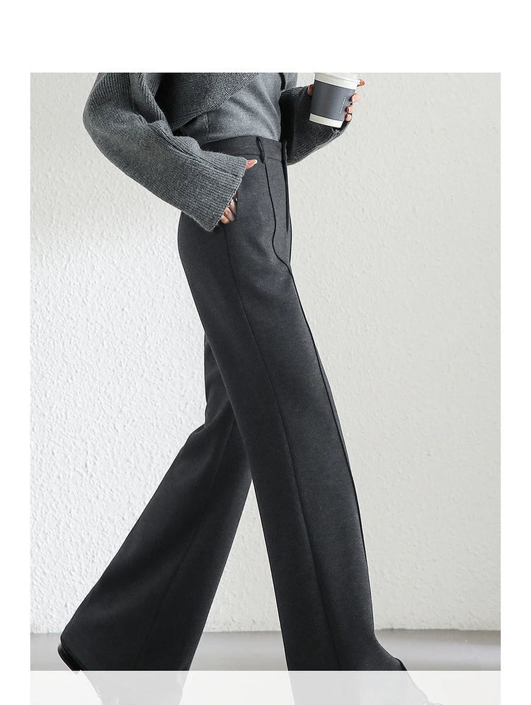 High Waist Wool Blend Flare Pants – Warm Winter Office Trousers for Women