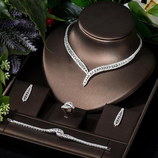 Elegant Rectangular Cubic Zirconia Wedding Jewelry Set - Perfect for Dubai and Nigeria Bridal Styles - HER SHOP
