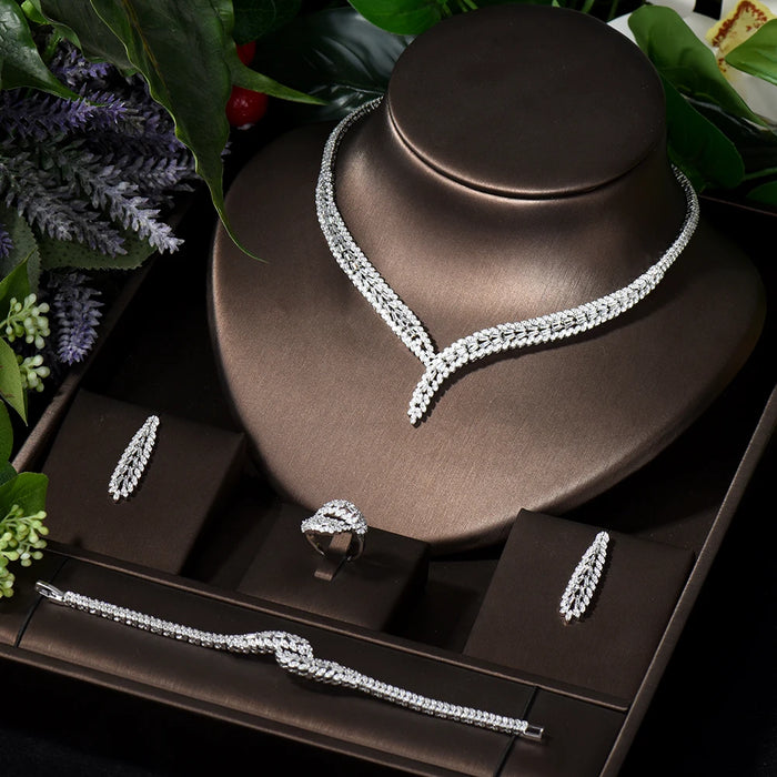Elegant Rectangular Cubic Zirconia Wedding Jewelry Set - Perfect for Dubai and Nigeria Bridal Styles
