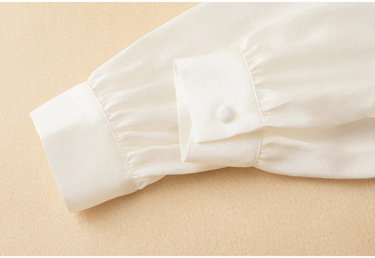 93% Mulberry Silk Ruffle V-Neck Button-Down Blouse – Women’s Long Sleeve Office Shirt
