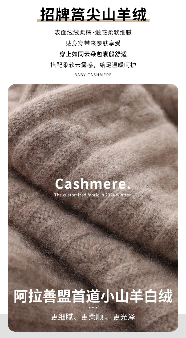 100% Cashmere Autumn Winter Three-Ply Twist Pattern Unisex Scarf Neck Warmer Shawl Cold-Proof Thickened Neck Gaiter