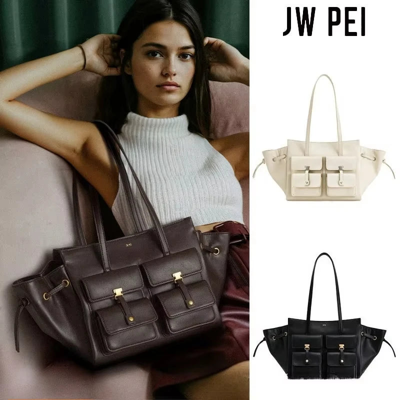 JW PEI Women's Large Capacity Crossbody Bag, Black Motorcycle Style Single Shoulder Handbag, Versatile Purse for Daily Commute - HER SHOP