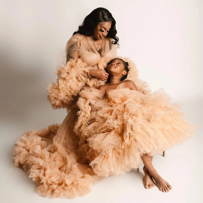 Mummy and Daughter Fluffy Tulle Gown for Photoshoot