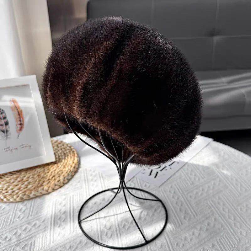 Women's New Mink Fur Hats Warm Winter Fashion Ladies Russian Hats Real Mink Fur Cap Hats Cool Beanie