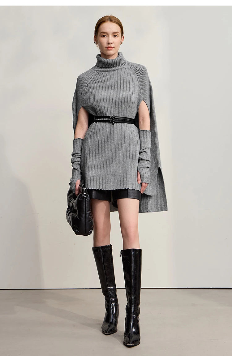 Women’s Long Knit Turtleneck Sweater Dress – Loose Fit Pullover, Streetwear Style for Winter 2025