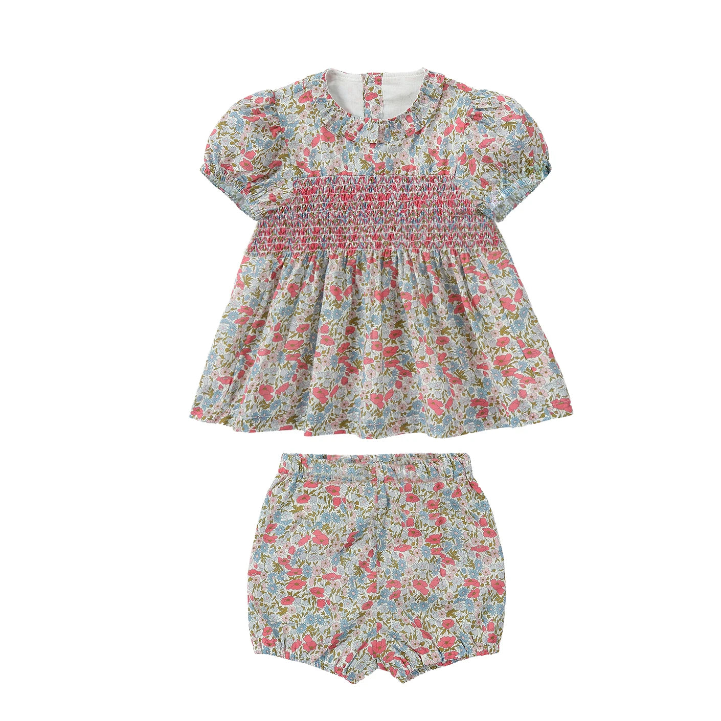 Chelsea Bloom Collection – Floral Smocked Baby Girl Overalls Set with Embroidery, Family Matching Outfit