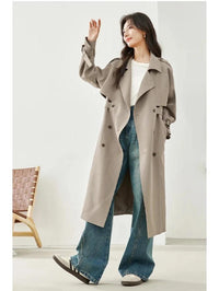 Elegant Long Trench Coat for Women – Fall 2024 Double-Breasted Windbreaker