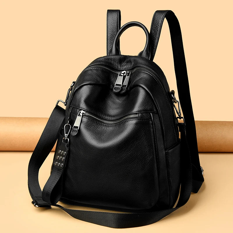 Genuine Leather Women's Backpack Fashion and Elegant Bag Soft Leather Solid Backpack Zipper Comfortable Bag For Ladies Designer