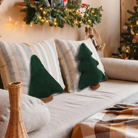 Christmas Tree Plush Pillow Festive Holiday Throw Cushion for Sofa or Bed, Soft Xmas Décor & Cute Gift for Kids, Green/Red - HER SHOP