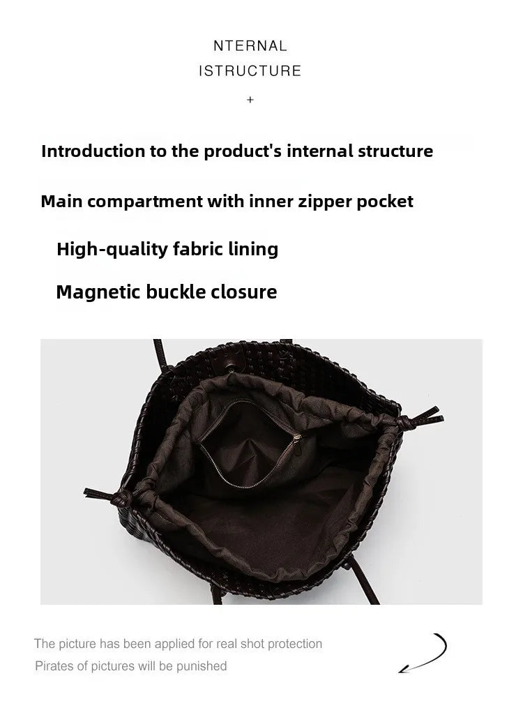 2025 New Women's Large Capacity Shopping Bag Tote Basket Woven Single Shoulder Fashion High End Handbag PU Leather Crossbody