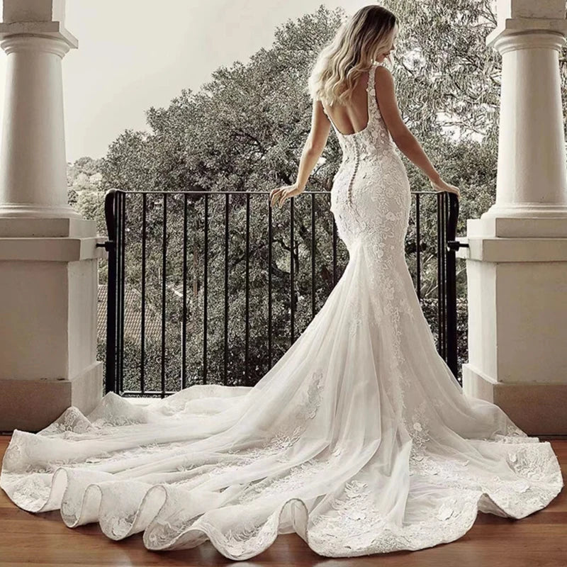 Detachable 2 In 1 Wedding Mermaid Dress Organza With Embroidery Ball Gown Square Collar Sleeveless Customized Vestido de Novia No tailing / 50cm / 2