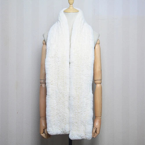 Women's Real Rex Rabbit Fur Knitted Winter Scarf– Luxury Wrap & Neck Warmer 170cm