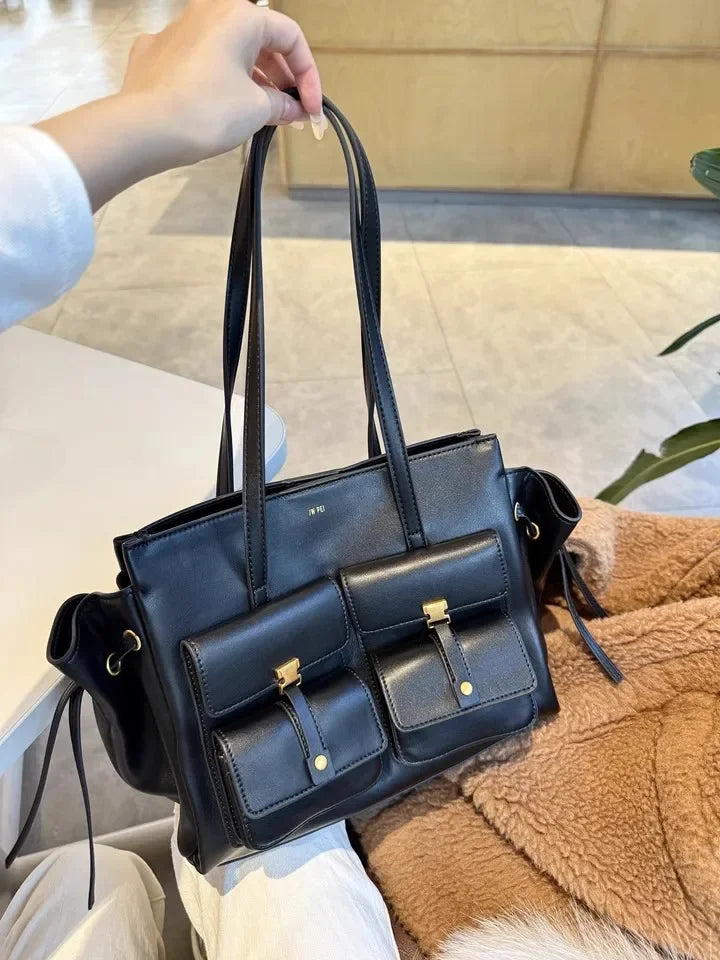 JW PEI Women's Large Capacity Crossbody Bag, Black Motorcycle Style Single Shoulder Handbag, Versatile Purse for Daily Commute