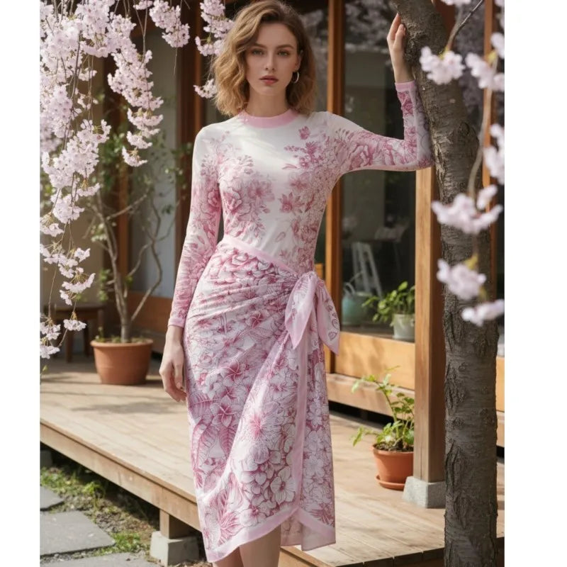 Printed Ruffle Swimwear Set with Skirt Cover-Up