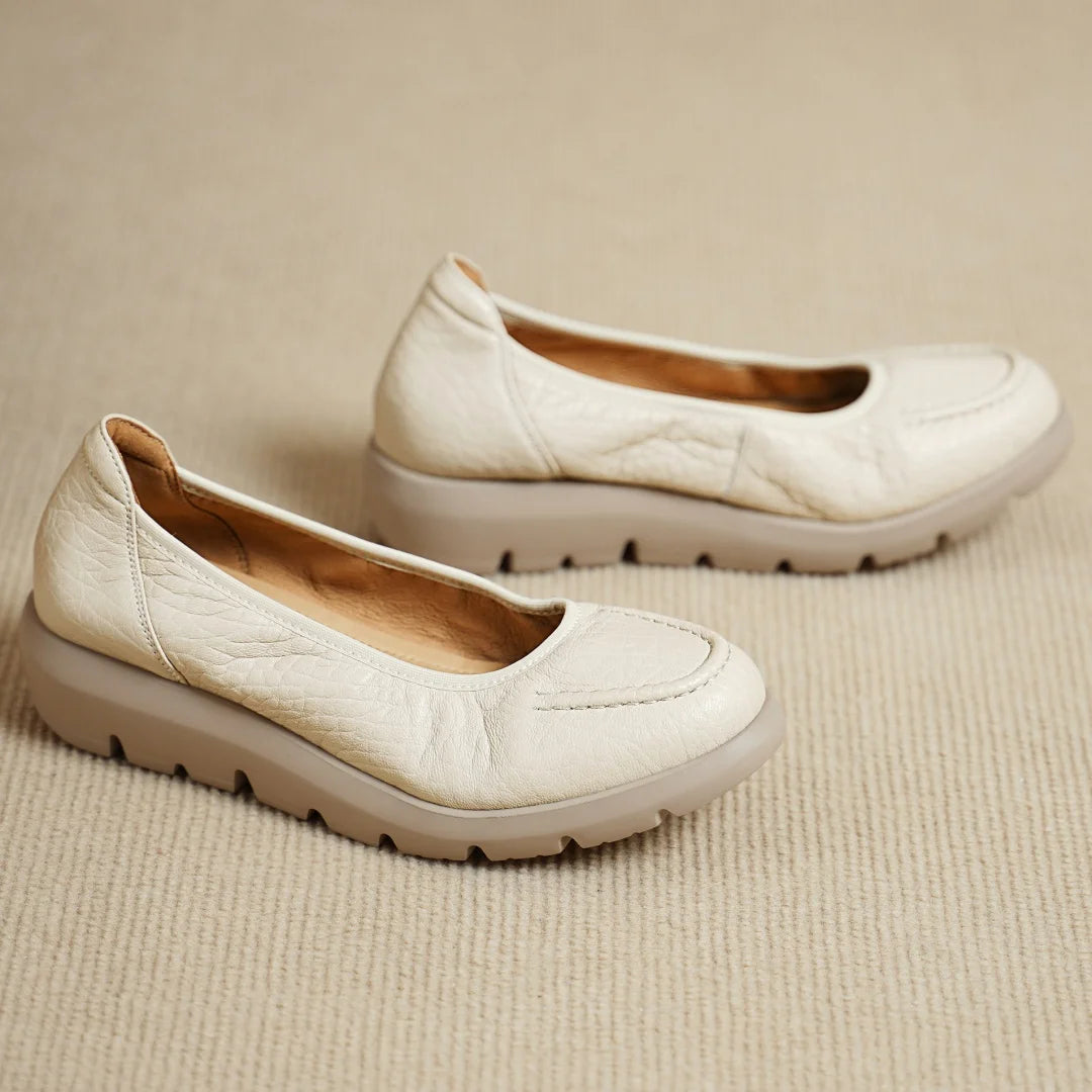 Women’s Sheepskin Slip-On Loafers – Round Toe Thick Sole Platform Flats for Everyday Comfort