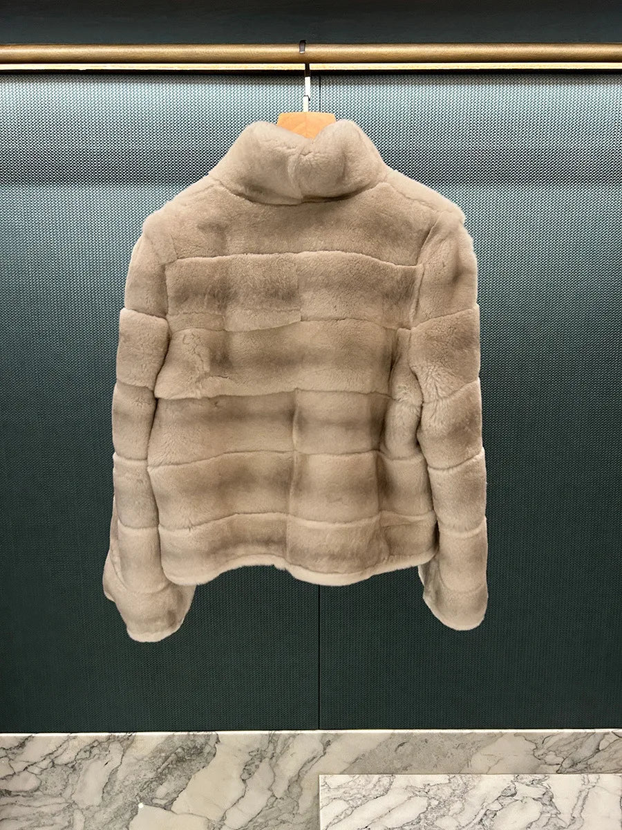 Women’s Full-Leather Mink Fur Collar Coat – Luxury Fall/Winter Fashion Outerwear