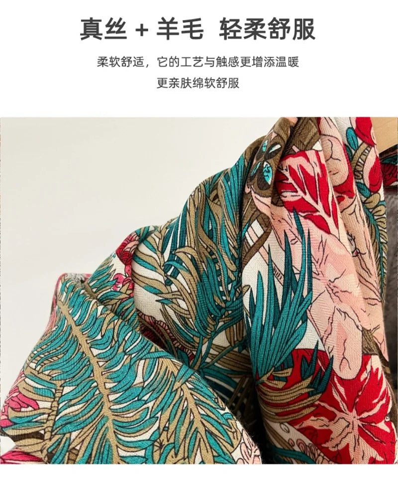 Women’s Classic Large Square Wool Scarf Wrap – Printed Winter Blanket Shawl Cape 135×135cm