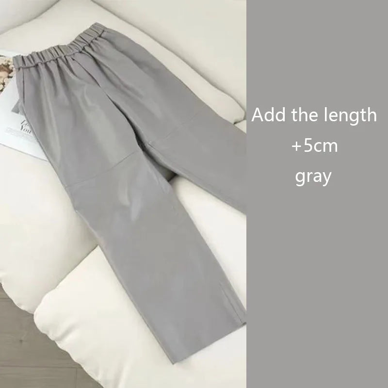 Women’s Genuine Sheepskin Leather Pants – High Waist Straight Fit Ankle-Length Trousers