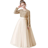 Customized Glitter Sequin Long-Sleeve Flower Girl Dress