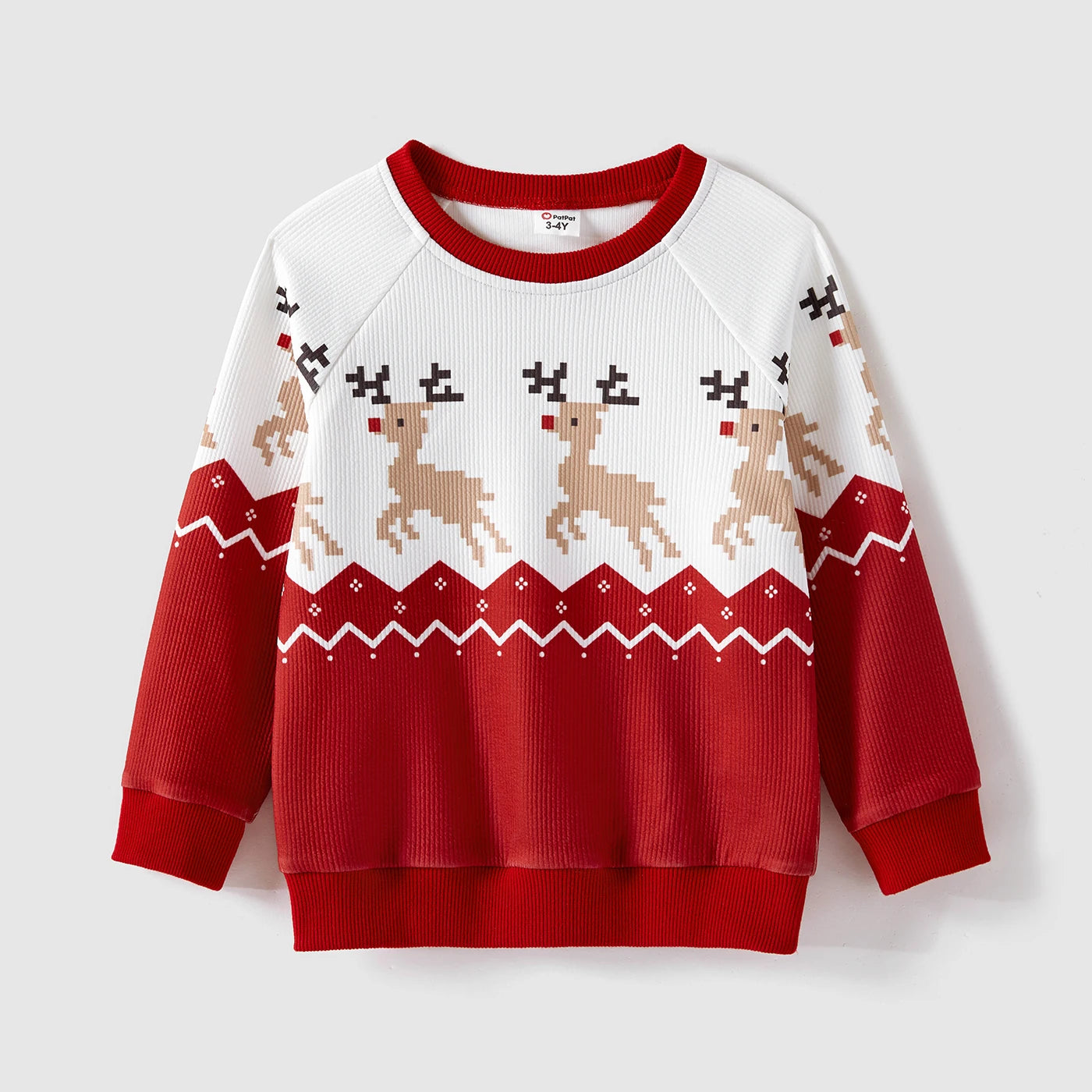 Christmas Family Matching Sweatshirts – Allover Reindeer Print Raglan Sleeve Tops | Holiday Family Outfits
