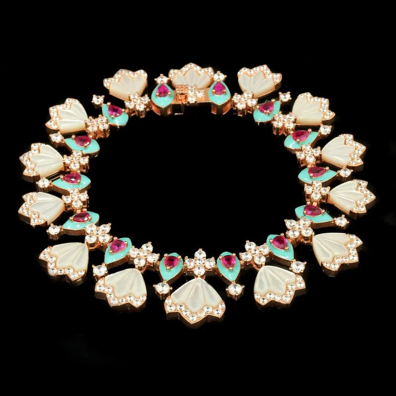 Luxury Designer Zirconia 925 Sterling Silver Shell Pearl Fan Shaped Bracelet For Women Party Evening Dress Fine Jewelry