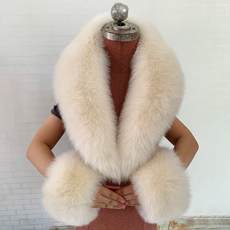Luxury 100% Natural Fox Fur Scarf & Cuff Set for Women – Authentic Winter Fox Fur Collar, Ultra-Warm Neck Warmer