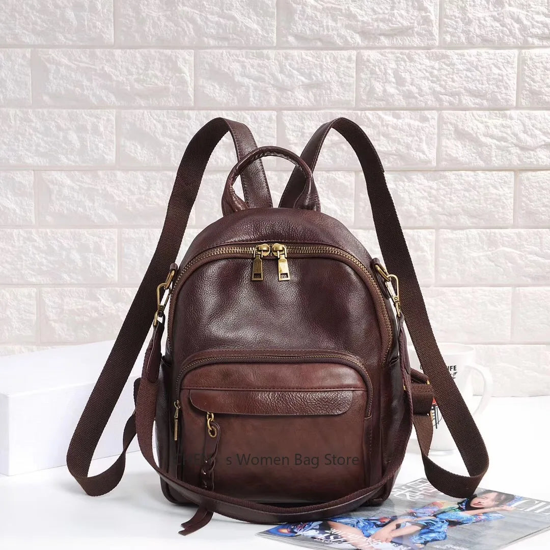 Highend Vintage A4 Coffee Yellow Brown Black Full Grain Genuine Leather Women Backpack Cowhide Girl Travel Bag